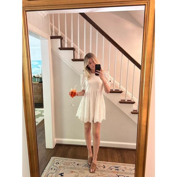 PETER SOM x RTR White 100% Cotton Puff Sleeves Eyelet Embroidered Dress Size 6 - Picture 8 of 9